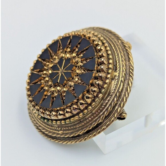 Original By Robert Black Glass Gold Tone Brooch Pendant Victorian Revival - Picture 2 of 10